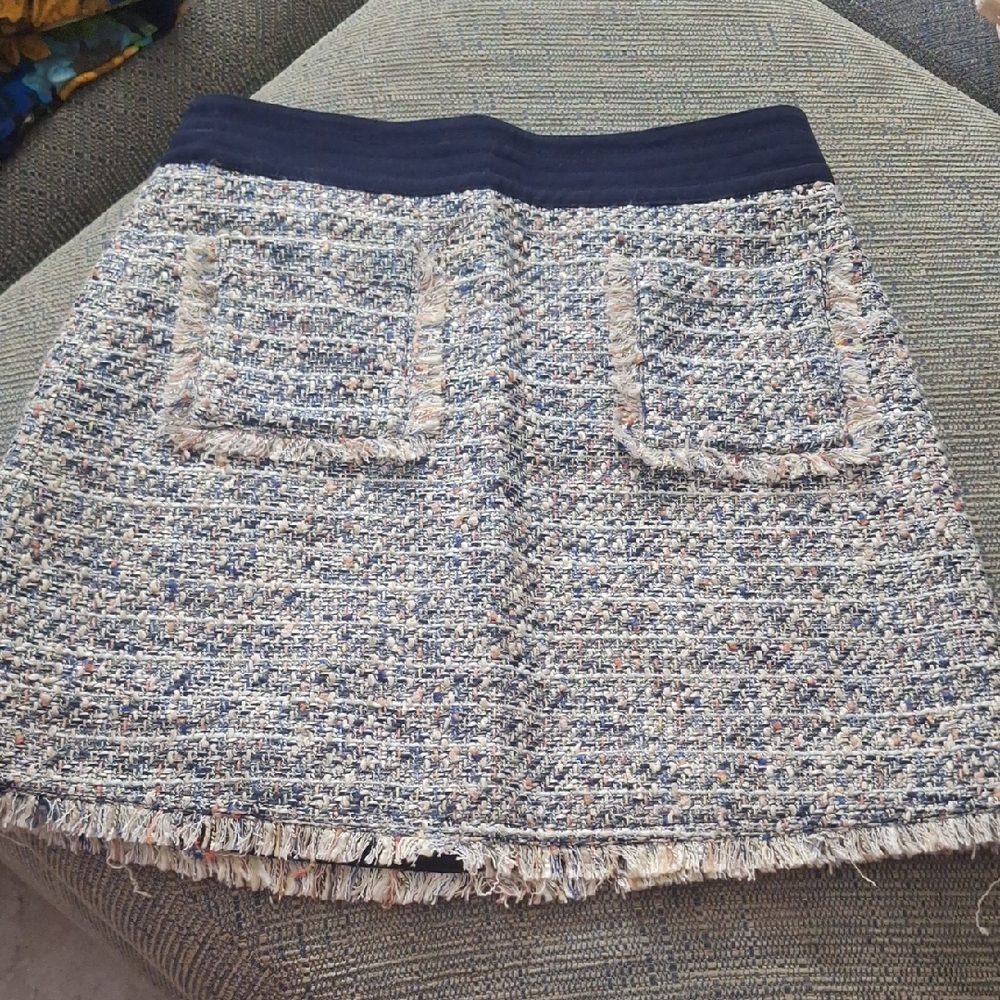 J. Crew Blue and Cream Tweed Mini Skirt